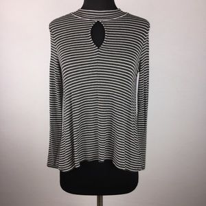 AE S Soft & Sexy Rib Striped Mock Neck Keyhole Top
